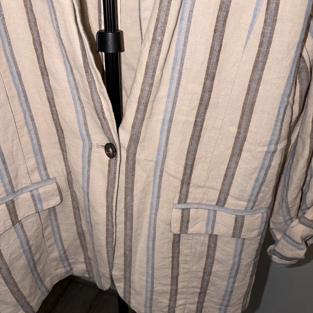 Est 1946 Cato Womens L Linen Blend Striped Loose Lightweight Blazer Coastal EUC - Picture 2 of 9